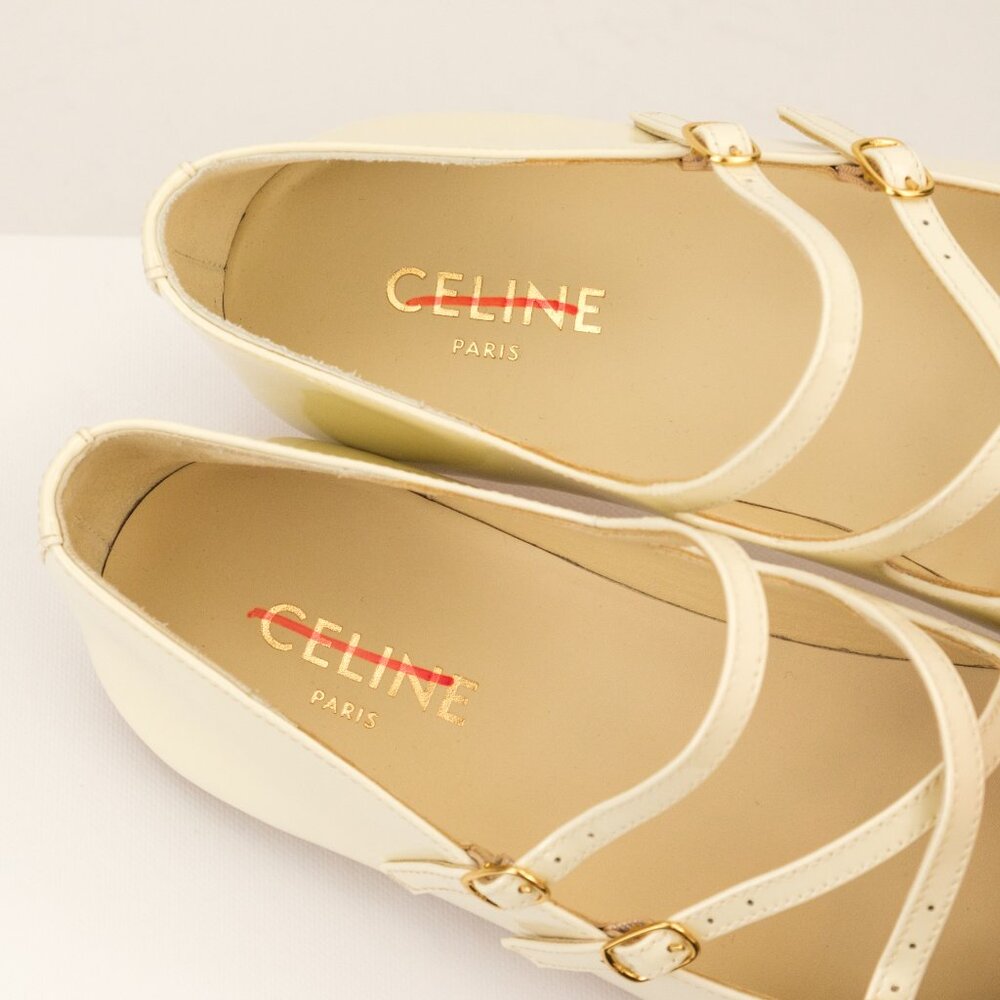 CELINE Criss-Cross Babies Ballerina Flats, Ivory Patent Leather - Picture 6 of 10